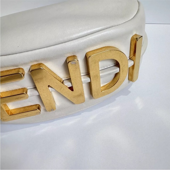 Fendi Fendigraphy Small White Leather Hobo Shoulder Bag Gold Hardware Full Set - Picture 9 of 16